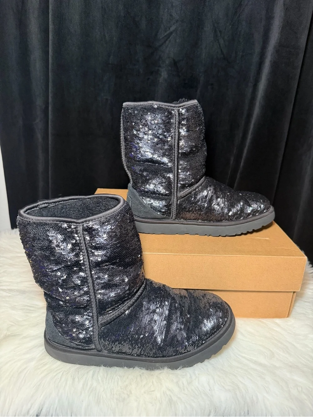 UGG Classic Short Black Sequin Boots - Picture 8 of 11